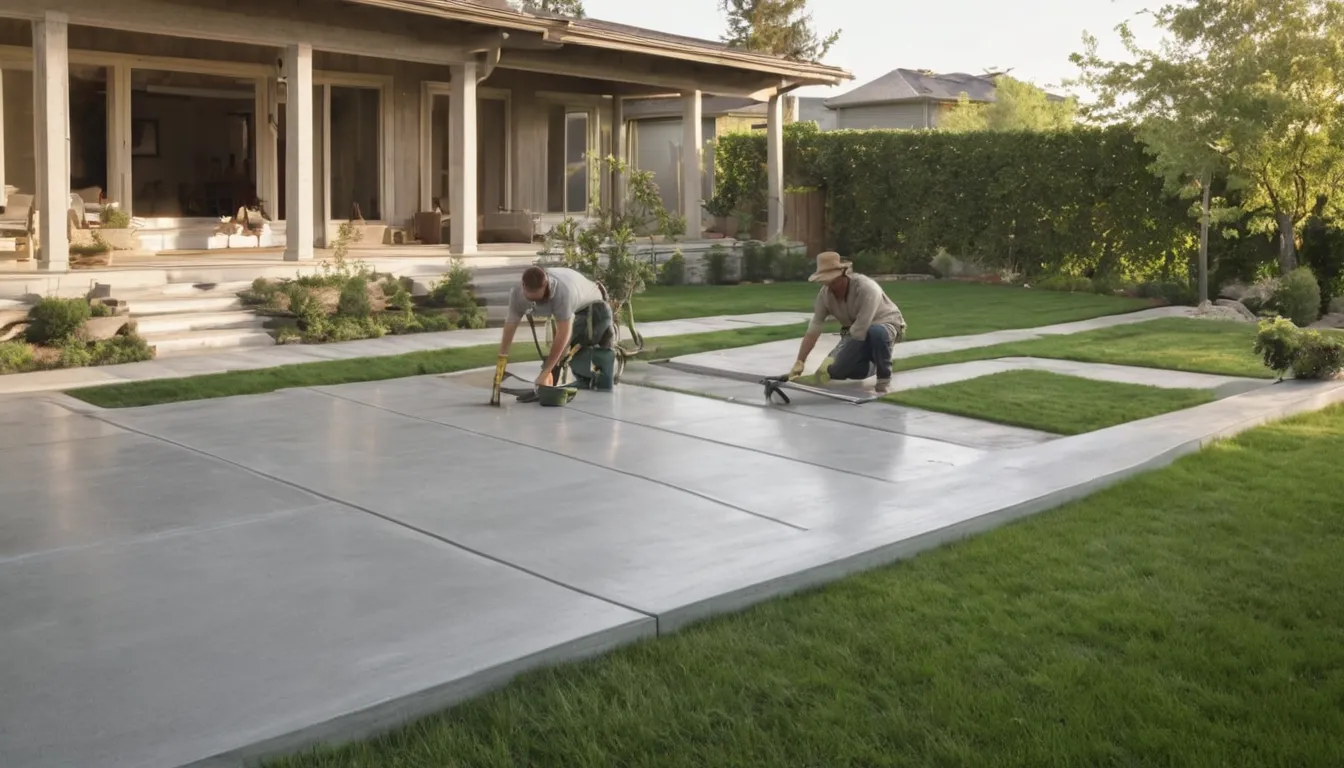 Newly finished residential concrete patio behind a house in the Grafton area, with patio furniture and a grill